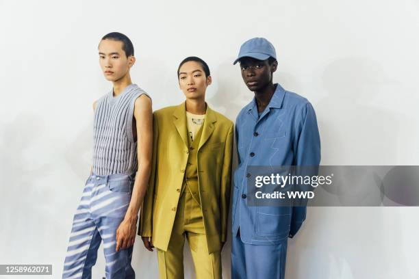Models seen backstage at the Paul Smith Spring 2024 Menswear Collection Fashion Show at Centre Citeaux on June 23, 2023 in Paris, France.