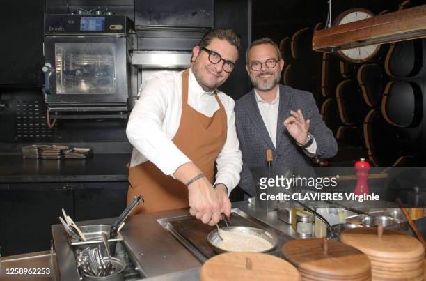 April 26 : The chef Akrame Benallal preparing a quinoa muesli in the presence of Laurent Pasteur, the director of operations of the 2024 Olympic...