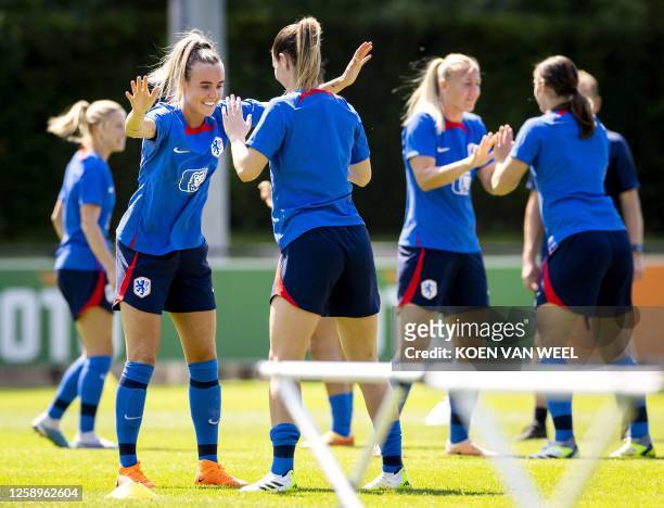 Netherland's midefielder Jill Roord takes part in a training session of the women's national football team in Zeist on June 23, 2023 as part of the...