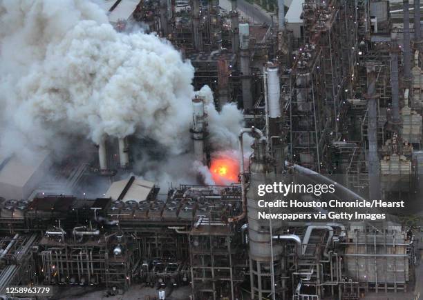 Smoke and fire billow from the BP plant Thursday, July 28 in Texas City, Texas.