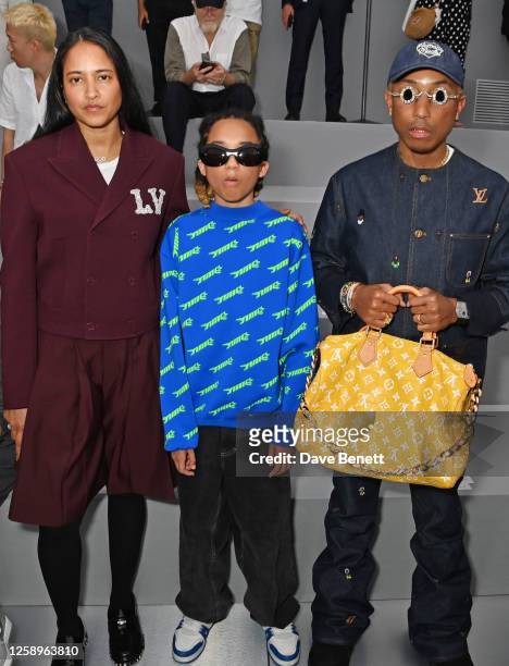 Helen Lasichanh, Rocket Williams and Pharrell Williams attend the Dior Homme Menswear Spring/Summer 2024 show as part of Paris Fashion Week on June...