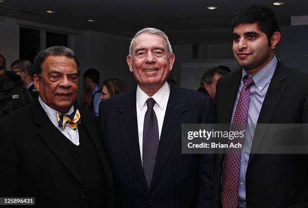 Author Ambassador Andrew Young, journalist Dan Rather and author Kabir Sehgal attend the "Walk In My Shoes: Conversations Between A Civil Rights...