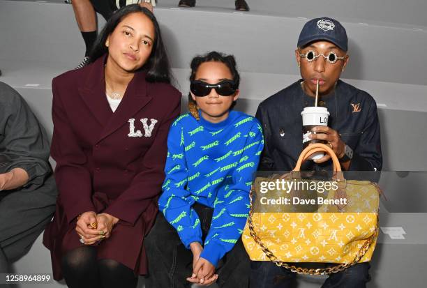 Helen Lasichanh, Rocket Williams and Pharrell Williams attend the Dior Homme Menswear Spring/Summer 2024 show as part of Paris Fashion Week on June...