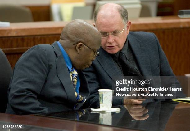 Accused rapist Leonard Reed Jr. Sits with his lawyer Alan Cohen in 179th District Court Tuesday, Feb. 14 in Houston. Reed is standing trial on...