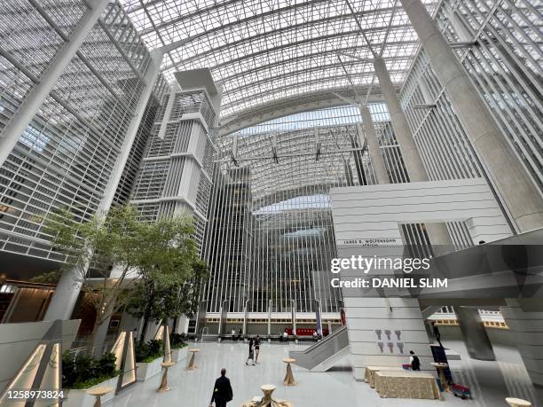 The James D. Wolfensohn Atrium of the World Bank Headquarters in Washington, DC, on June 23, 2023.