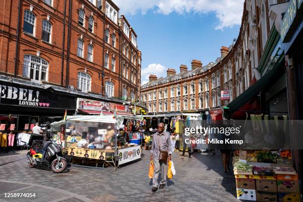 The vibrant Brixton Market on Electric Avenue in the diverse community of Brixton on 22nd June 2023 in London, United Kingdom. Brixton is a district...