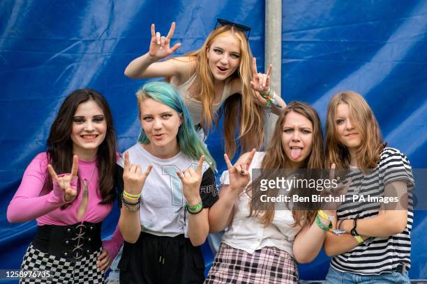 Ukrainian all girl band, the Sixsters, who opened the new Woodsies stage at Glastonbury Festival Anna Voloshyna Kateryna Kuziakina Polina Zagnoi...
