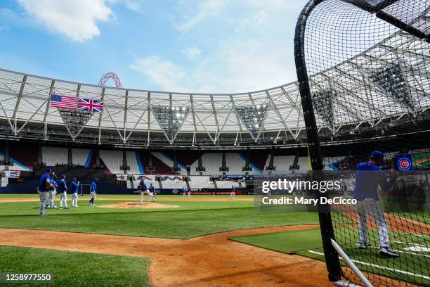 Chicago Cubs players during the 2023 London Series Workout Day at London Stadium on Friday, June 23, 2023 in London, England.