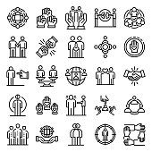 Racism icons set, outline style
