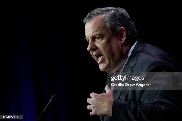 Republican presidential candidate and former Governor of New Jersey Chris Christie delivers remarks at the Faith and Freedom Road to Majority...