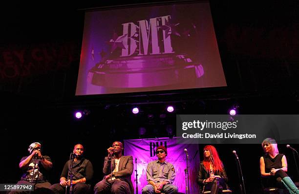 Recording artist Cee Lo; Claude Kelly, Seal, Chad Hugo, Bonnie McKee and BC Jean attend BMI's "How I Wrote That Song" panel at Key Club on February...