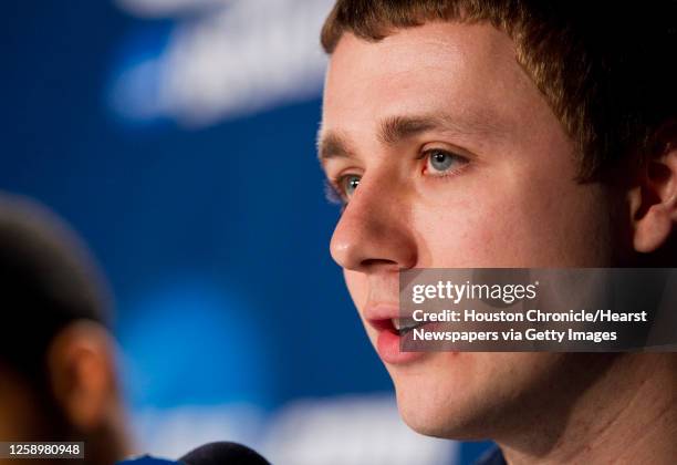 Butler guard Chase Stigall answers a question during a news conference at the NCAA Southeast Regional at the New Orleans Arena Friday, March 25 in...