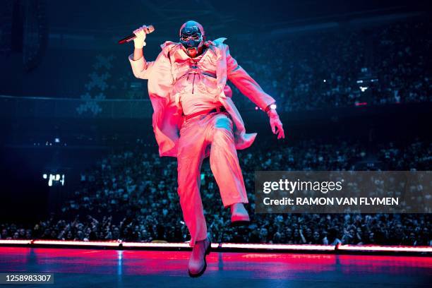 Canadian singer Abel Makkonen Tesfaye, AKA. The Weeknd performs during his "After Hours til Dawn Tour" at Johan Cruijff ArenA in Amsterdam, on June...