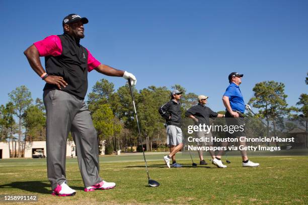 Former Dallas Cowboys and Hall of Fame running back Emmitt Smith gets ready to tee off during the Emmitt Smith Golf Challenge at The Clubs of...