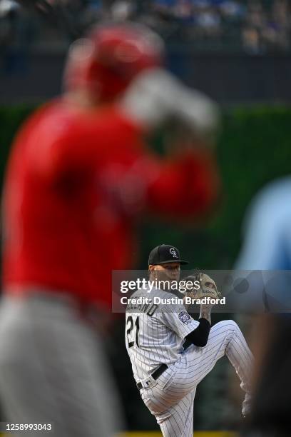 Kyle Freeland of the Colorado Rockies pitches in the first inning of a game against the Los Angeles Angels at Coors Field on June 23, 2023 in Denver,...