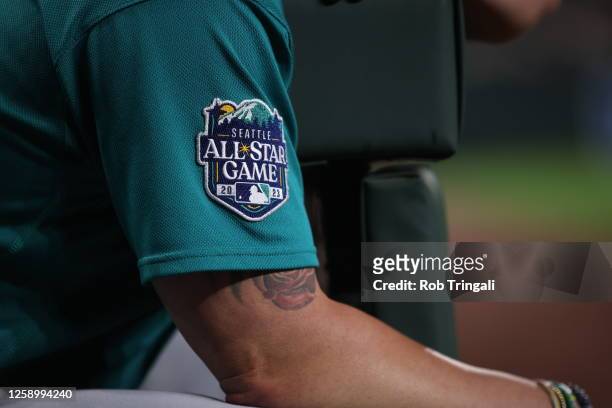 Detail of the MLB All Star Game patch on a Seattle Mariners jersey during the game between the Seattle Mariners and the Baltimore Orioles at Oriole...