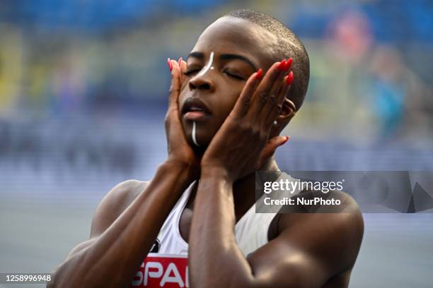 Representative of Belgium, Cynthia Bolingo, competing in women's 400m at the Silesian Stadium during the athletics competition at the 3rd European...