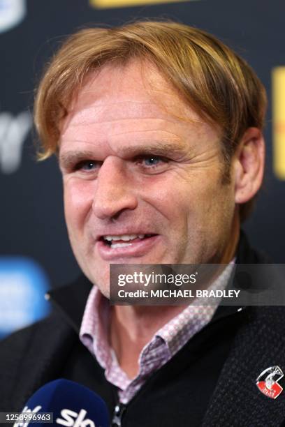 Crusaders' coach Scott Robertson speaks to media prior to the Super Rugby final match between the Chiefs and Crusaders at FMG Stadium in Hamilton on...