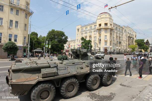 Armored vehicles on streets after Wagner chief Yevgeny Prigozhin's statement in Rostov-on-Don, Russia on June 24, 2023. The Wagner paramilitary group...