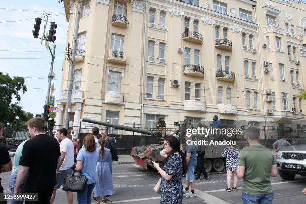 Armored vehicles on streets after Wagner chief Yevgeny Prigozhin's statement in Rostov-on-Don, Russia on June 24, 2023. The Wagner paramilitary group...