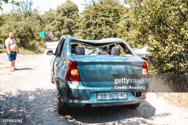 Damaged vehicle is seen after Russian cruise missile attack in Dnipro, Ukraine on June 24, 2023. Russian missiles hit a residential building in Kiev...