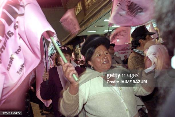 Aymara woman marches and chants slogans through the streets of La Paz, along with supporters of presidential candidate Gonzalo Sanchez de Lozada, 28...