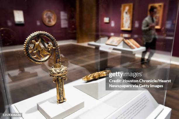 Crozier Head in the form of Saint Michael Trampling the Serpent, c. 1225-50, is on exhibit in the redesigned Old Master Galleries at the Museum of...