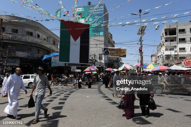 People do shopping at the market place before the upcoming Eid al-Adha in Gaza City, Gaza on June 24, 2023.
