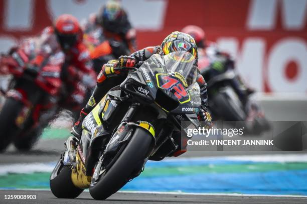 Mooney VR46 Racing's Italian rider Marco Bezzecchi competes during the sprint race of the Dutch MotoGP at the TT circuit of Assen, on June 24, 2023....