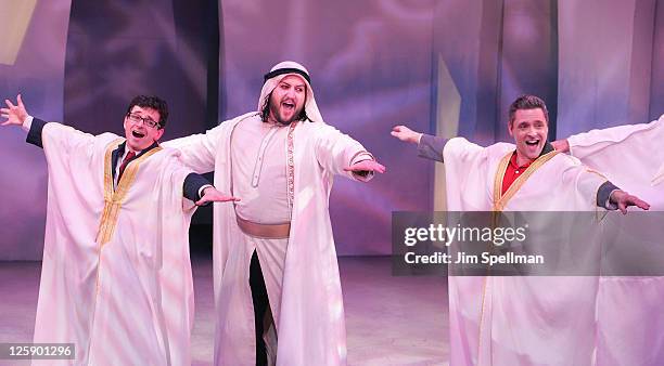 Actors Keith Gerchak, Bruce Warren and James Beaman attend the Off-Broadway opening night of "The Road to Qatar" at The York Theatre at Saint Peter?s...