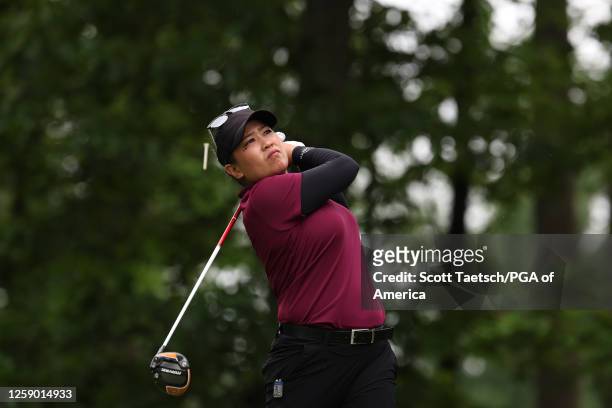 Jasmine Suwannapura hits her tee shot on the third hole during the third round of the KPMG Women's PGA Championship at Baltusrol Golf Club on...