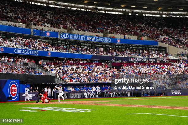 General view of play during the 2023 London Series game between the Chicago Cubs and the St. Louis Cardinals at London Stadium on Saturday, June 24,...