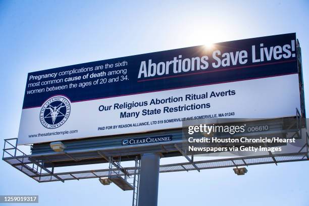 Billboard along the US69 reads "Abortions save lives!" Thursday, Dec. 17, 2020 in Rosenberg. The billboard, erected by the Satanic Temple in Houston,...