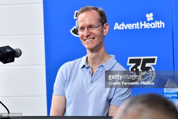Jeff Weltman of the Orlando Magic smiles on June 23, 2023 at AdventHealth Training Center in Orlando, Florida. NOTE TO USER: User expressly...