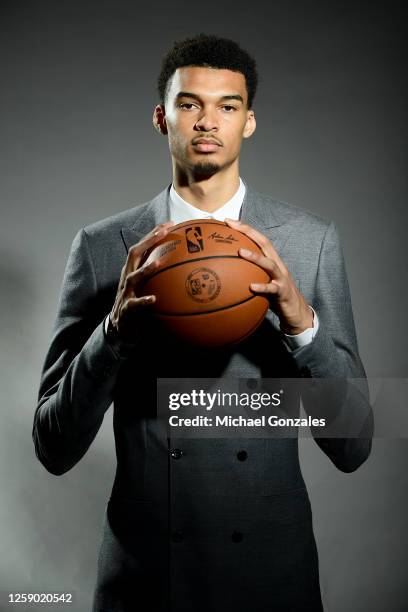 Victor Wembanyama of the San Antonio Spurs poses for a portrait on June 24, 2023 at the AT&T Center in San Antonio, Texas. NOTE TO USER: User...