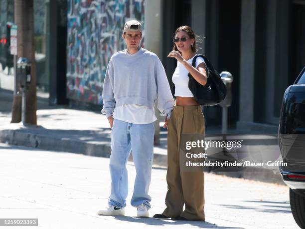 Justin Bieber and Hailey Bieber are seen on June 24, 2023 in Los Angeles, California.