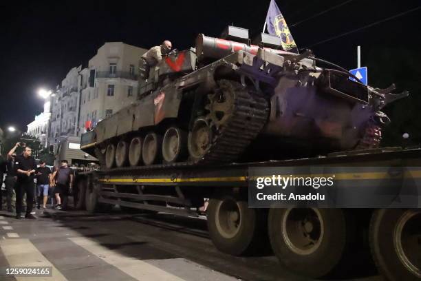 Members of the Wagner Group prepare to depart from the Southern Military District's headquarters and return to their base on June 24, 2023 in...