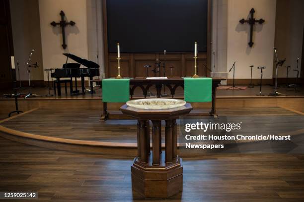 The altar in St. Martin's Episcopal Church's new Parish Life Center is shown Thursday, Aug. 19, 2021 in Houston.