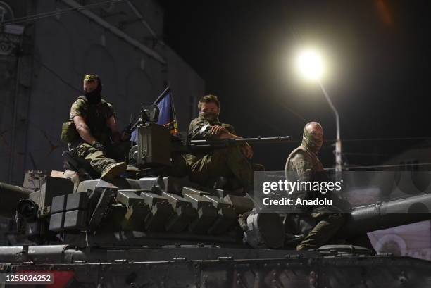 Members of the Wagner Group prepare to depart from the Southern Military District's headquarters and return to their base on June 24, 2023 in...