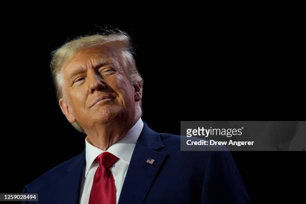Republican presidential candidate former U.S. President Donald Trump speaks at the Faith and Freedom Road to Majority conference at the Washington...