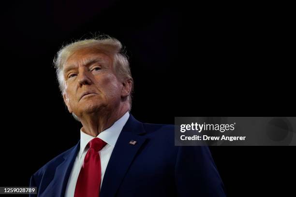 Republican presidential candidate former U.S. President Donald Trump speaks at the Faith and Freedom Road to Majority conference at the Washington...