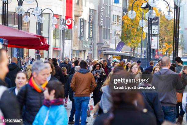 crowd of people in street schildergasse in cologne - pedestrian zone stock pictures, royalty-free photos & images