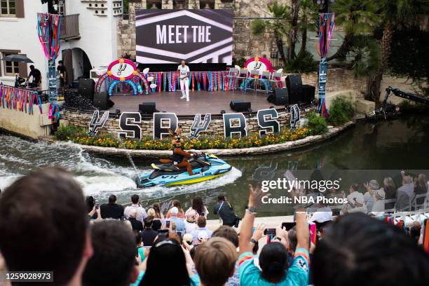 Mascot The Coyote of the San Antonio Spurs attends a party for Victor Wembanyama and Sidy Cissoko on June 24, 2023 on the San Antonio River Walk in...