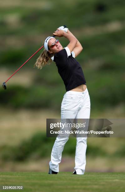 Paula Marti of Spain plays off the tee with a lofted wood on the 13th hole during the final round of The Wales WPGA Championship of Europe at Royal...