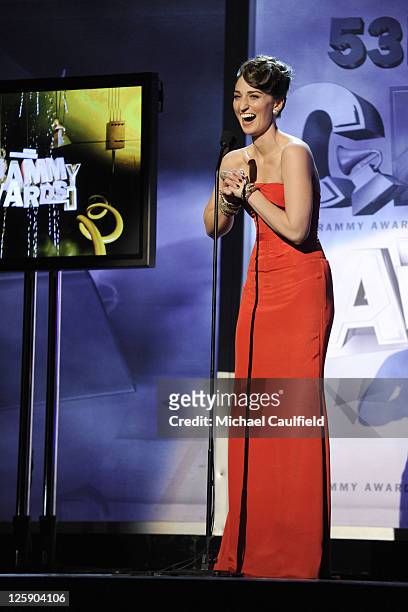 Singer Sara Bareilles onstage during The 53rd Annual GRAMMY Awards Pre-Telecast held at the Los Angeles Convention Center on February 13, 2011 in Los...