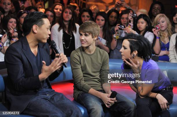 Director Jon M. Chu and singer Justin Bieber visit New.Music.Live to promote their new film "Never Say Never" with host Phoebe Dykstra at the CTV HQ....