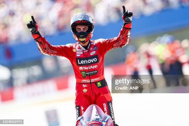 Francesco Bagnaia on his Ducati wins the MotoGP on June 25, 2023 at the TT circuit of Assen, Netherlands. ANP VINCENT JANNINK