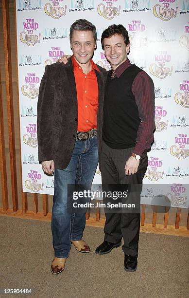 Actors James Beaman and Keith Gerchak attend the Off-Broadway opening night of "The Road to Qatar" at The York Theatre at Saint Peter?s on February...