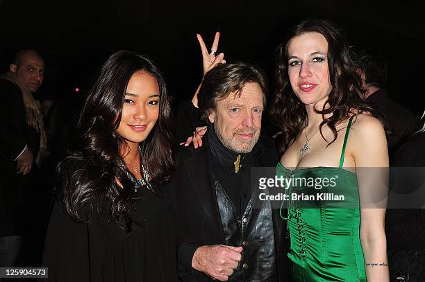 Model Jarah Mariano, John Perry Barlow and Natalie White attend the "Beard At Work" screening party at The Chelsea Room on February 3, 2011 in New...