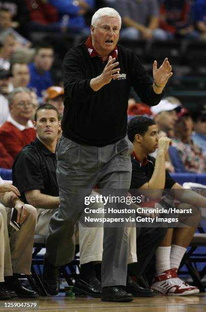 Texas Tech's men's head basketball coach Bobby Knight during the first half of Phillips 66 Big 12 Men's Basketball Championship quarterfinal game...